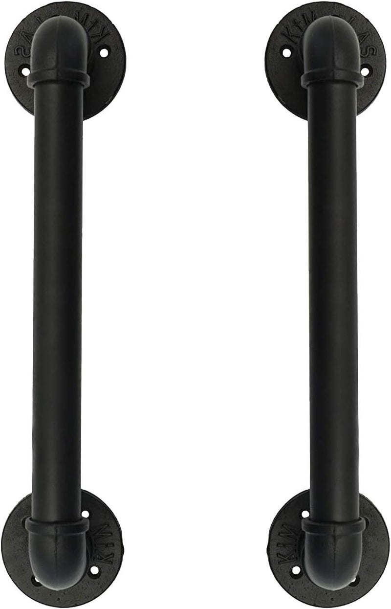FOYO Set of 2 Industrial Pipe Door Pull Handle, Grab Bar, Towel Bar, Antique Rustic Cast Iron Handrail - Matte Black, 1-1/4"Diameter Pipe, 15 Inch - Image 1