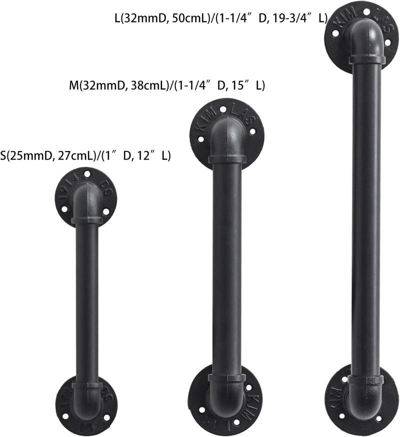 FOYO Set of 2 Industrial Pipe Door Pull Handle, Grab Bar, Towel Bar, Antique Rustic Cast Iron Handrail - Matte Black, 1-1/4"Diameter Pipe, 15 Inch - Image 3