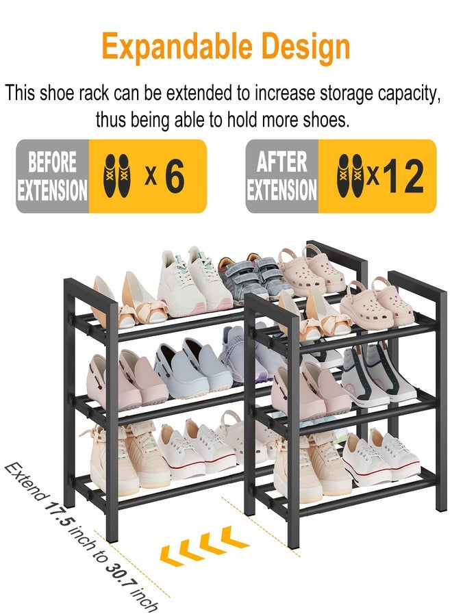 Detsuk 3-Tier Expandable Shoe Rack – Adjustable Heavy-Duty Metal Shoe Organizer Shelf for Closet, Entryway, Mudroom & Garage – Durable Freestanding Storage, Black - Image 3