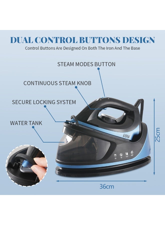 Winning Star Steam Iron, 1.1L Water Tank, 3 Functions, Ceramic Soleplate, Self-Cleaning, 2250W, Black & Blue, Model: ST-5005 - Image 4