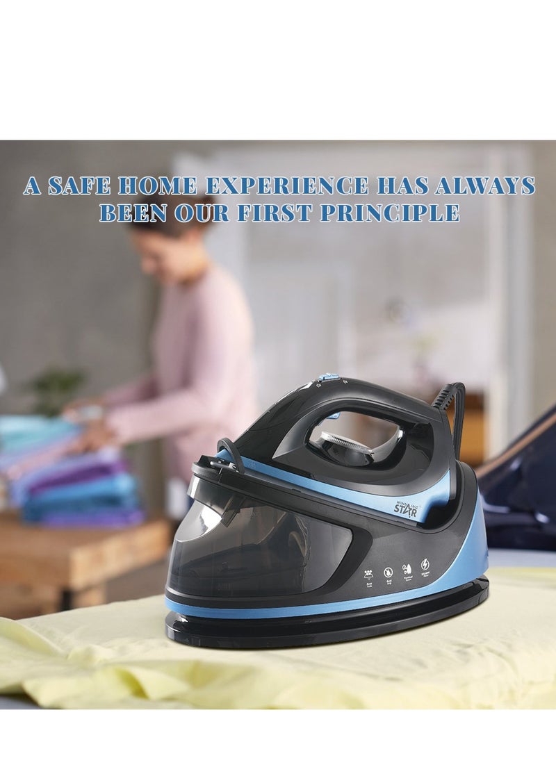 Winning Star Steam Iron, 1.1L Water Tank, 3 Functions, Ceramic Soleplate, Self-Cleaning, 2250W, Black & Blue, Model: ST-5005 - Image 3