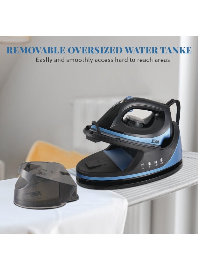 Winning Star Steam Iron, 1.1L Water Tank, 3 Functions, Ceramic Soleplate, Self-Cleaning, 2250W, Black & Blue, Model: ST-5005 - Image 5