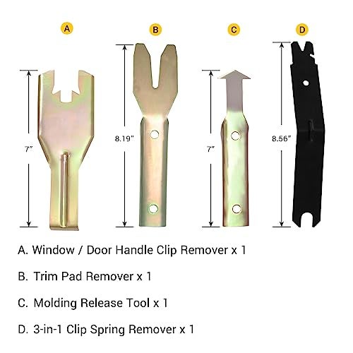EWK 4 Pcs Metal Trim Removal Tool Set, Car Door Panel Clip Puller, Audio Board, Windows Pry Kit - Image 2