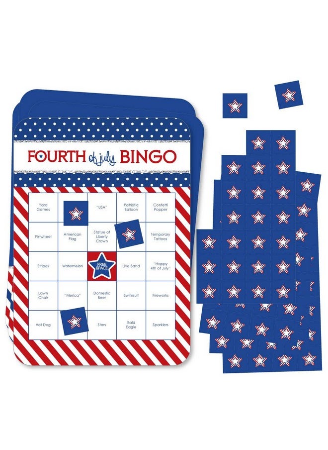 Big Dot of Happiness Big Dot of Happiness 4th of July Bar Bingo Party Game - Patriotic Independence Day Entertainment Set, 18 Unique Cards with Markers, Red White and Blue Theme, Perfect for Group Celebrations  - Image 1