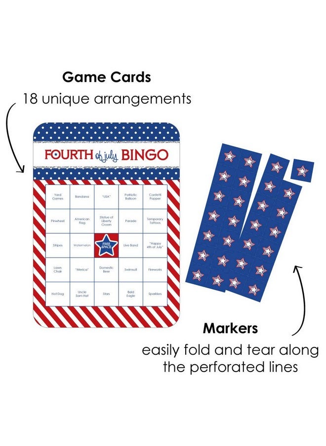 Big Dot of Happiness Big Dot of Happiness 4th of July Bar Bingo Party Game - Patriotic Independence Day Entertainment Set, 18 Unique Cards with Markers, Red White and Blue Theme, Perfect for Group Celebrations  - Image 2