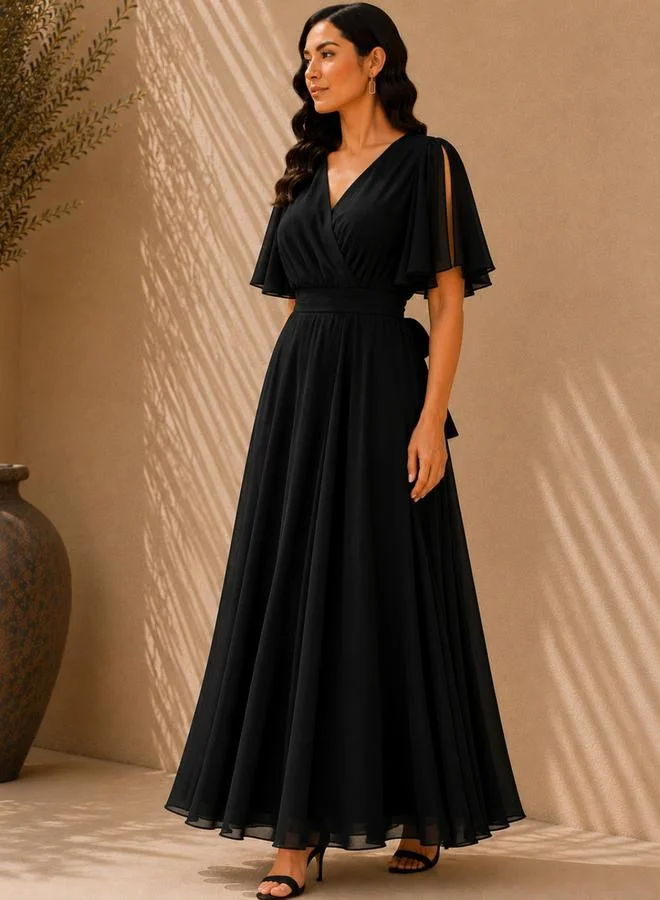 House Of Raeli Black Slit Sleeves Georgette Maxi Dress