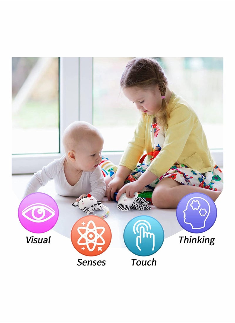 SYOSI - Baby Rattle Toys for 0-6 Months, 2Pcs Baby Handbell Grasping Toys, Newborn Soft Rattles Teething Ring, Sensory Plush Toy Set for 0 3 6 9 12 Month Infant Boys Girls Shower Gift (Elephant/Fox) - Image 1