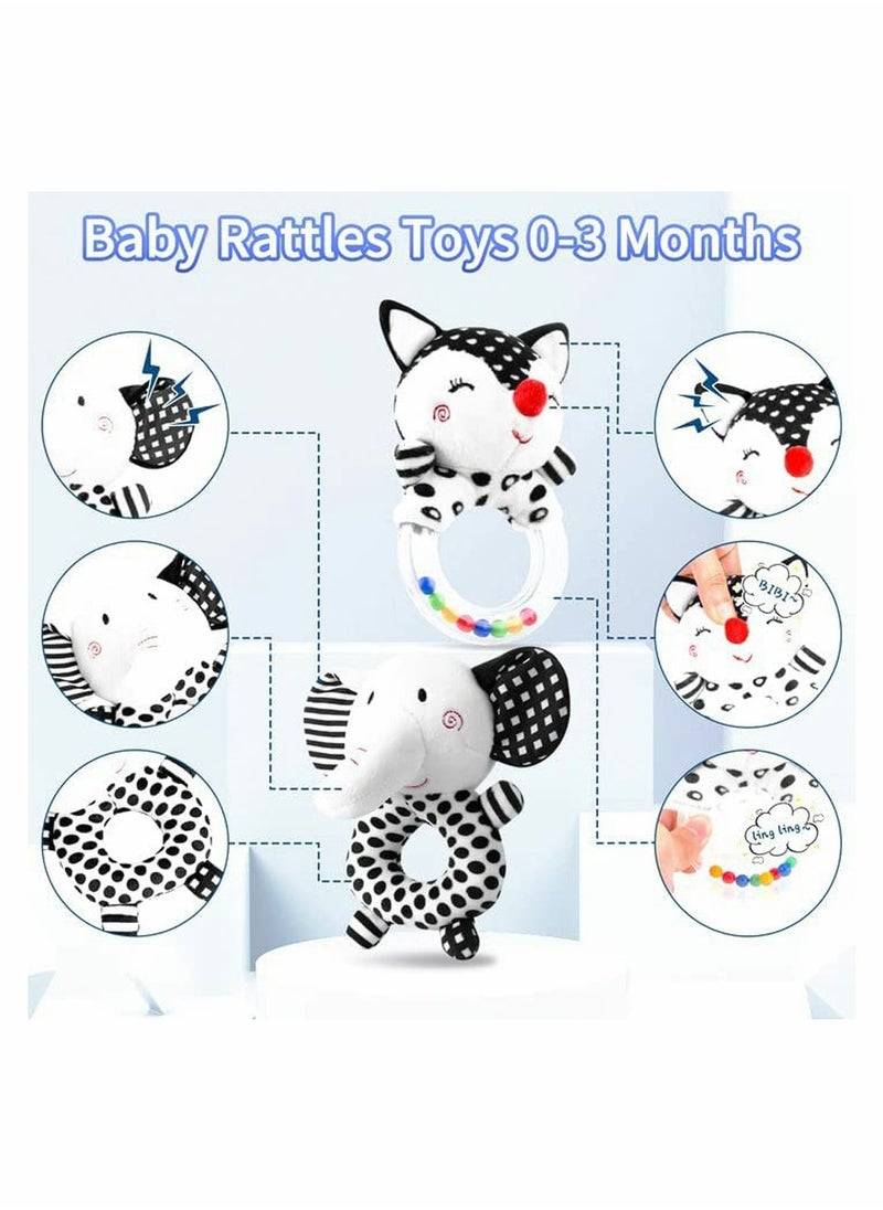 SYOSI - Baby Rattle Toys for 0-6 Months, 2Pcs Baby Handbell Grasping Toys, Newborn Soft Rattles Teething Ring, Sensory Plush Toy Set for 0 3 6 9 12 Month Infant Boys Girls Shower Gift (Elephant/Fox) - Image 1