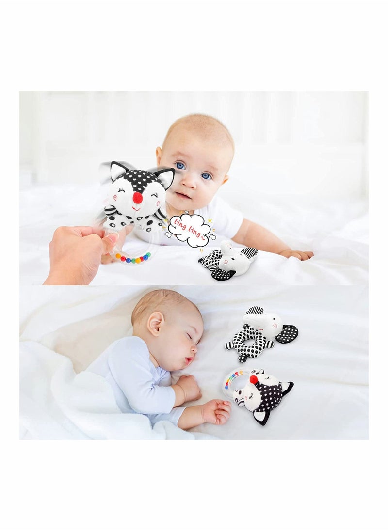 SYOSI - Baby Rattle Toys for 0-6 Months, 2Pcs Baby Handbell Grasping Toys, Newborn Soft Rattles Teething Ring, Sensory Plush Toy Set for 0 3 6 9 12 Month Infant Boys Girls Shower Gift (Elephant/Fox) - Image 1