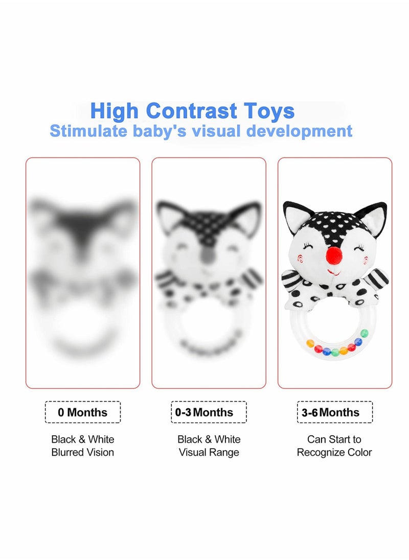 SYOSI - Baby Rattle Toys for 0-6 Months, 2Pcs Baby Handbell Grasping Toys, Newborn Soft Rattles Teething Ring, Sensory Plush Toy Set for 0 3 6 9 12 Month Infant Boys Girls Shower Gift (Elephant/Fox) - Image 1