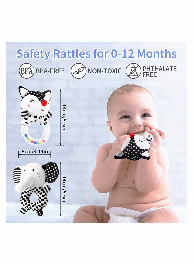 SYOSI - Baby Rattle Toys for 0-6 Months, 2Pcs Baby Handbell Grasping Toys, Newborn Soft Rattles Teething Ring, Sensory Plush Toy Set for 0 3 6 9 12 Month Infant Boys Girls Shower Gift (Elephant/Fox) - Image 1