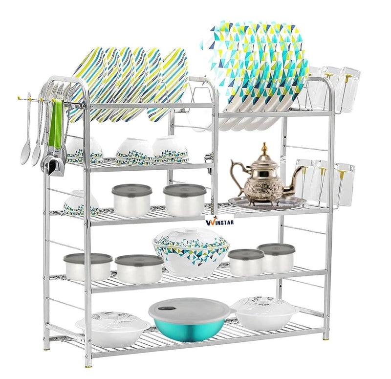WINSTAR Stainless Steel 5 Layer Wall Mount Kitchen Dish Rack | Utensils Rack with Plate & Cutlery Stand | Modular Kitchen Storage Rack | Kitchen Organizer (31x30 Upper Plate) - Image 1