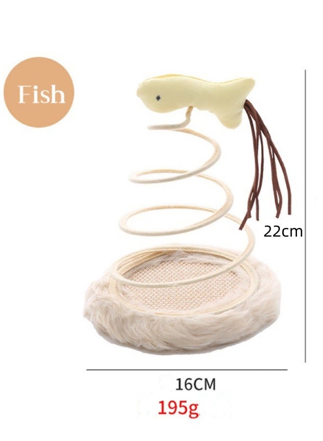 1 Set Interactive Cat Toy, Cat Plush Toy with Spiral Spring Plate and Funny Fish Interactive Stainless Steel Spring Rotating Cat Creative Toy to Keep Fit