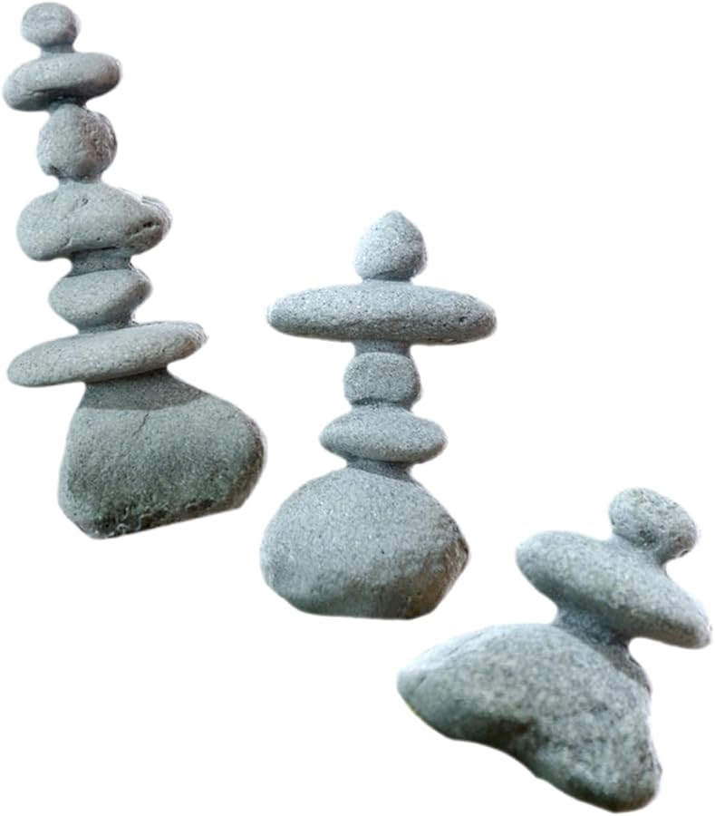 تماثيل صخرية من الحجر المكدس ديكور حديقة زن 3 قطع مجموعة للمناظر الطبيعية الخارجية لحوض السمك - Image 1