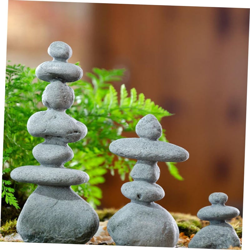 تماثيل صخرية من الحجر المكدس ديكور حديقة زن 3 قطع مجموعة للمناظر الطبيعية الخارجية لحوض السمك - Image 4