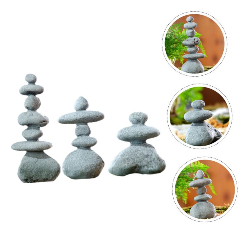 تماثيل صخرية من الحجر المكدس ديكور حديقة زن 3 قطع مجموعة للمناظر الطبيعية الخارجية لحوض السمك - Image 5