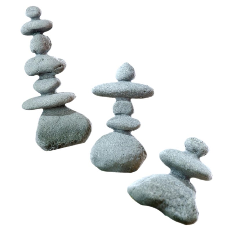 تماثيل صخرية من الحجر المكدس ديكور حديقة زن 3 قطع مجموعة للمناظر الطبيعية الخارجية لحوض السمك - Image 2