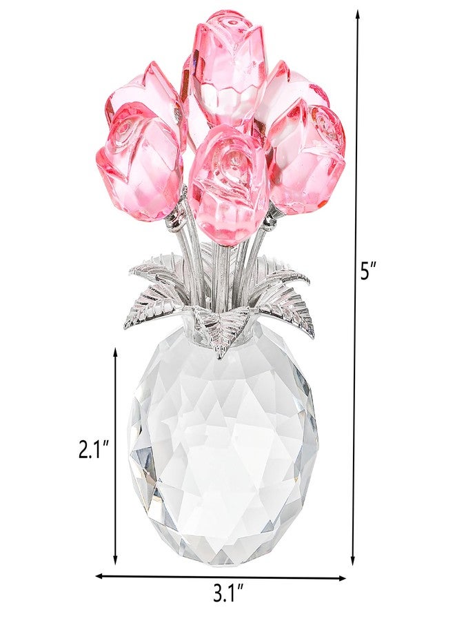 Hedume Crystal Rose Bouquet Flower Figurine with Round Vase, Handmade Pink Crystal Rose Flower Gifts for Valentine's Day, Mother's Day, Christmas, Birthday, Anniversary, Wedding Home Decorations - Image 5