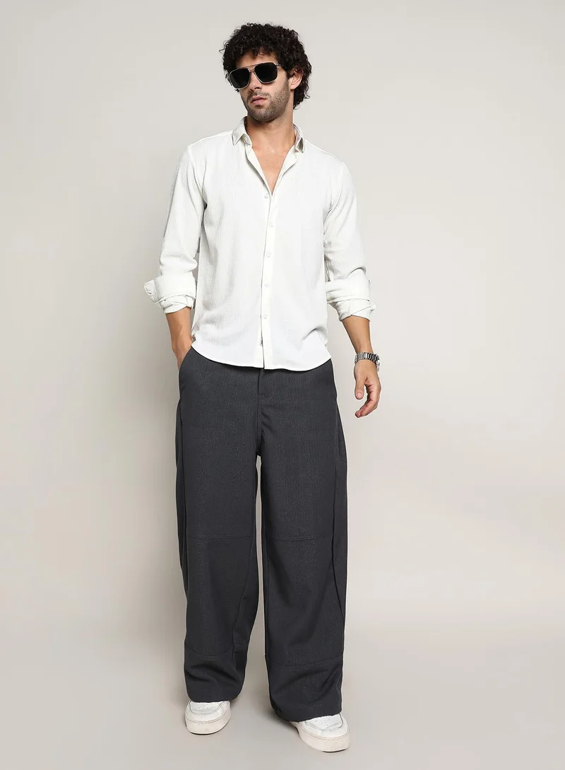 CAHOOT  Men's Daisy White Solid Jaquard Shirt for Men | Best Price UAE