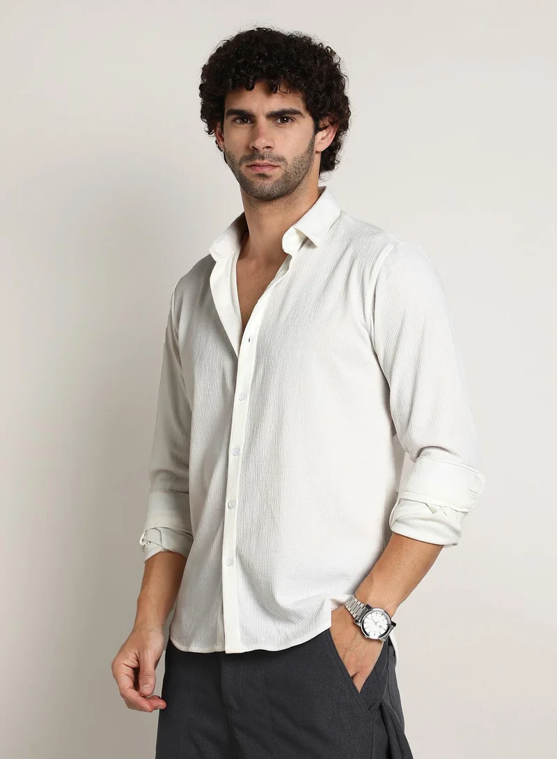 CAHOOT  Men's Daisy White Solid Jaquard Shirt for Men | Best Price UAE