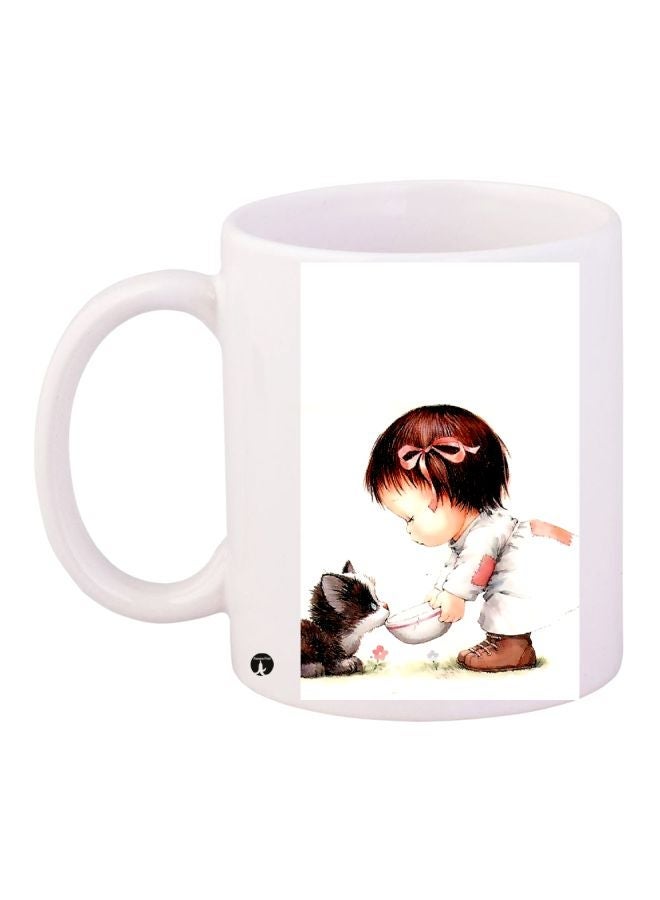 RYN Girl Printed Coffee Mug White/Brown/Beige 11ounce