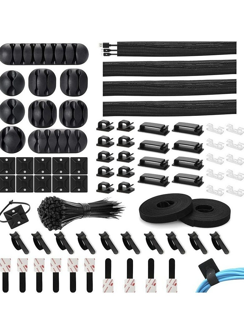 Cable Management Kit for Home and Office organization - The Bundle of 173 pieces includes Cable clips - Cable ties - Cable holders for Power Cord - USB and Desktop cables - Image 1