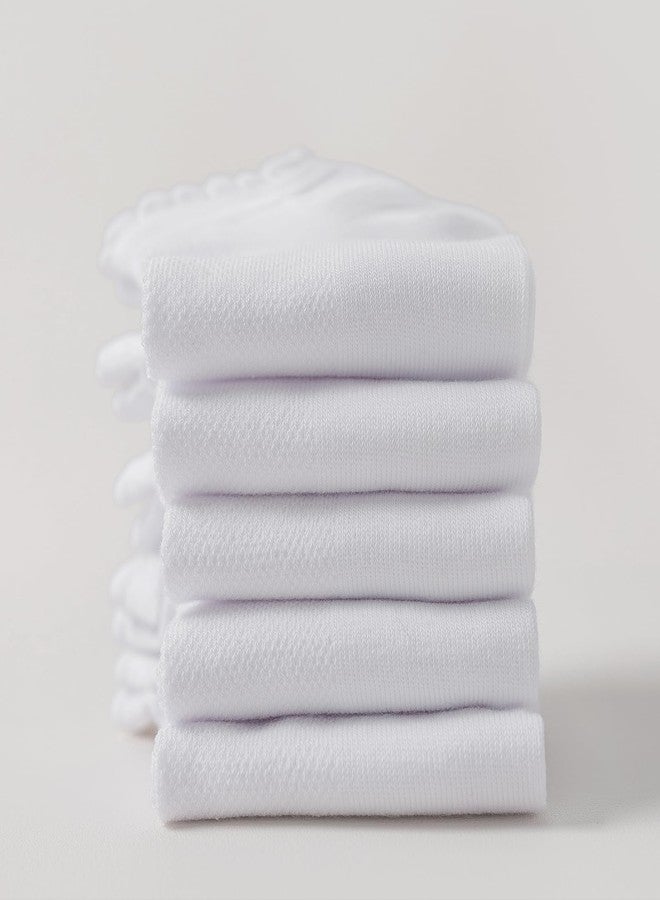 Funjoon Girls White Ruffle Socks School Uniform Kids Cotton Crew Ankle Cute Frilly Dress Socks 6 Pack, white 6-8Y - Image 5