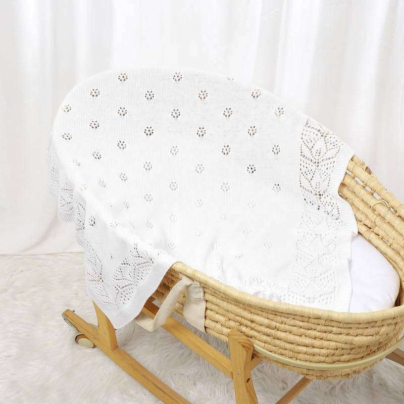 LAWKUL Cellular Blanket Baby 100 Cotton Knitted Soft Knit Crochet Blankets for Newborn Boy Girls Infants White 100x80cm - Image 4