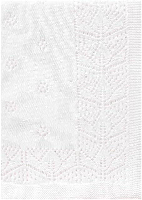 LAWKUL Cellular Blanket Baby 100 Cotton Knitted Soft Knit Crochet Blankets for Newborn Boy Girls Infants White 100x80cm - Image 1
