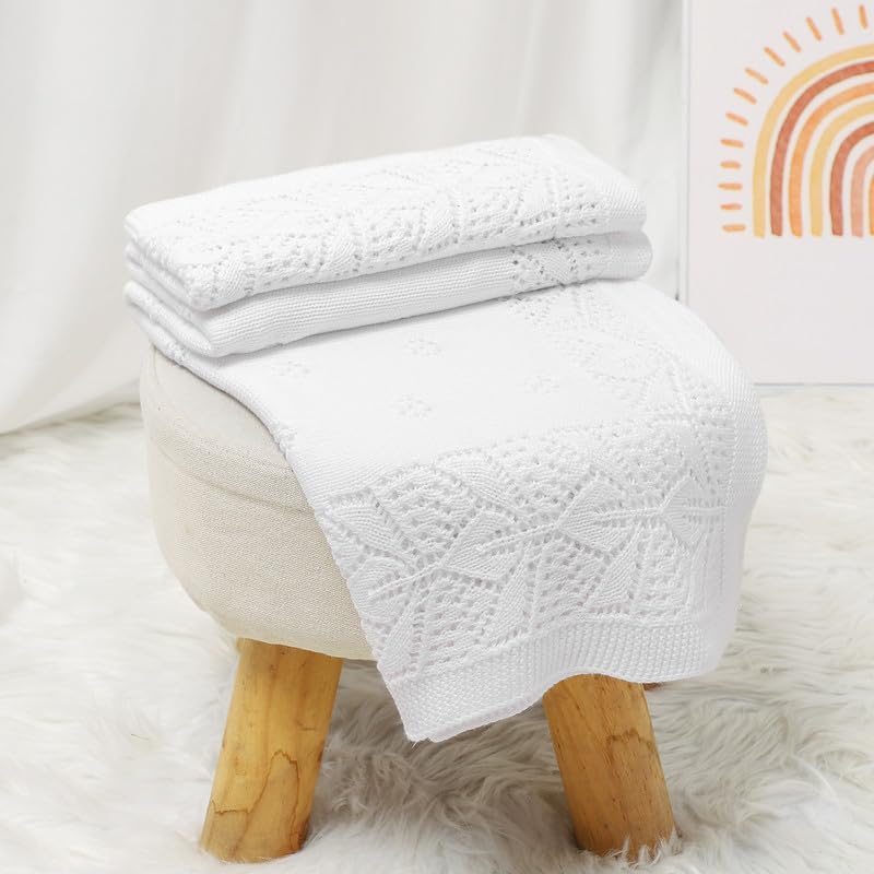 LAWKUL Cellular Blanket Baby 100 Cotton Knitted Soft Knit Crochet Blankets for Newborn Boy Girls Infants White 100x80cm - Image 5