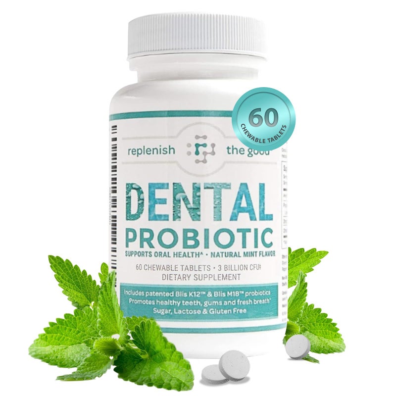Replenish the Good Dental Probiotic, 60 Sugar Free Chewable Tablets, Mint Flavor - Vegan Supplements w/BLIS K12 & M18 - Boosts Oral Health - Fights Bad Breath (Halitosis), Tooth Decay, Strep Throat - Image 1