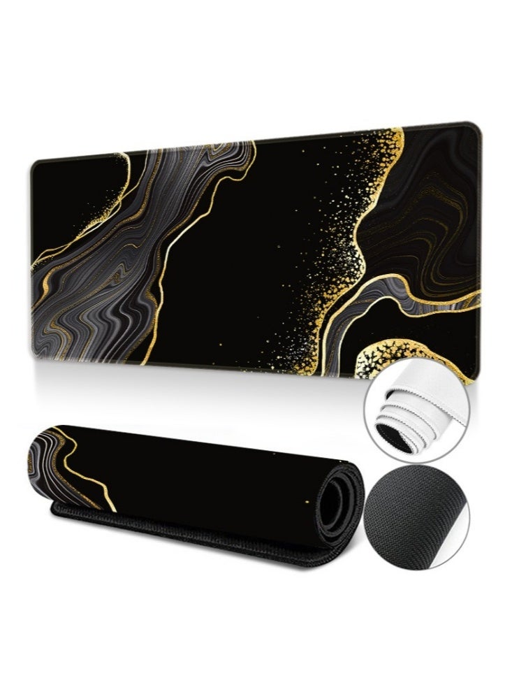 300×800×2mm Large Gaming Mouse Pad Extended Anti-Skid with Stitched Edges Waterproof Desk Pad with Non-Slip Base Computer Keyboard Pad Protector Double Sided Washable Rubber Pad Practical mouse pad Office Desk Mat for Gamer Office & Home Super Creative Marble(Black and Gold)