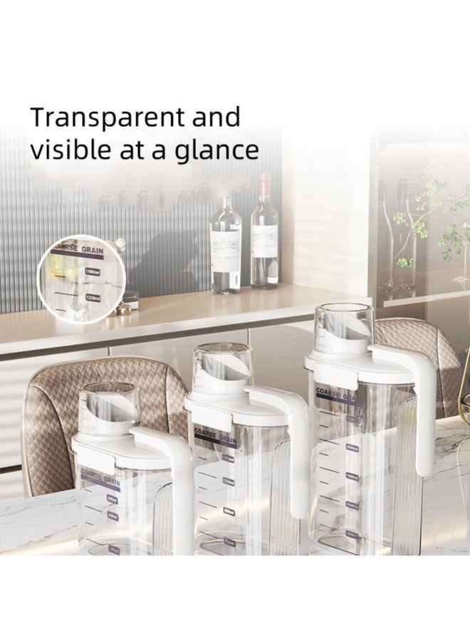 تويسو مجموعة صناديق تخزين بلاستيكية شفافة مكونة من 3 قطع (1250 مل، 1500 مل، 2500 مل) بأغطية بيضاء حاويات محكمة الغلق محمولة للمطبخ، وتخزين الأطعمة الجافة، وأطعمة الحيوانات الأليفة والكلاب، منظم بلاستيكي متين متعدد الوظائف - Image 2