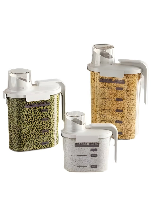 تويسو مجموعة صناديق تخزين بلاستيكية شفافة مكونة من 3 قطع (1250 مل، 1500 مل، 2500 مل) بأغطية بيضاء حاويات محكمة الغلق محمولة للمطبخ، وتخزين الأطعمة الجافة، وأطعمة الحيوانات الأليفة والكلاب، منظم بلاستيكي متين متعدد الوظائف - Image 1