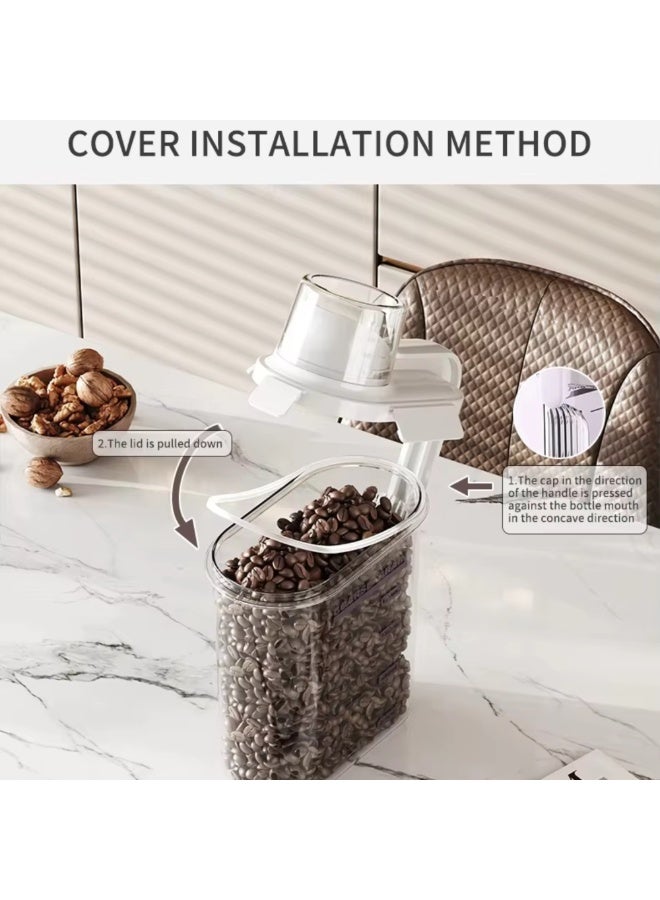 تويسو مجموعة صناديق تخزين بلاستيكية شفافة مكونة من 3 قطع (1250 مل، 1500 مل، 2500 مل) بأغطية بيضاء حاويات محكمة الغلق محمولة للمطبخ، وتخزين الأطعمة الجافة، وأطعمة الحيوانات الأليفة والكلاب، منظم بلاستيكي متين متعدد الوظائف - Image 4