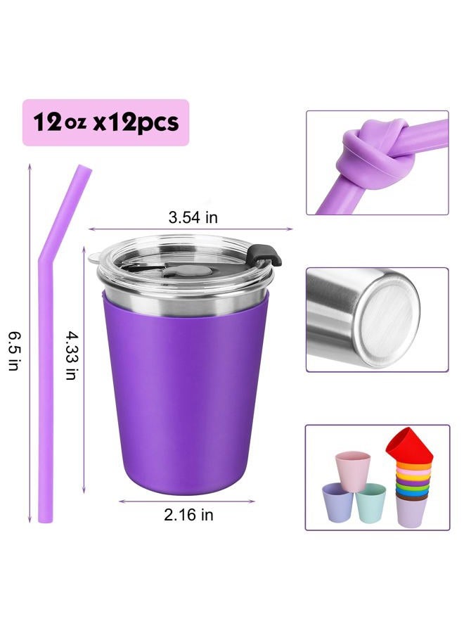 ShineMe Toddler Cups with Straws Spill Proof, 12pack Kids Sippy Cups With Silicone Straws, Lids and Colorful Removable Sleeves, 12oz Reusable Stainless Steel Tumblers for Indoor/Outdoor - Image 2