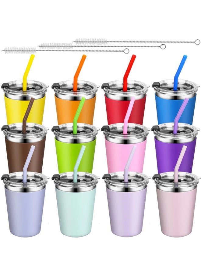ShineMe Toddler Cups with Straws Spill Proof, 12pack Kids Sippy Cups With Silicone Straws, Lids and Colorful Removable Sleeves, 12oz Reusable Stainless Steel Tumblers for Indoor/Outdoor - Image 1