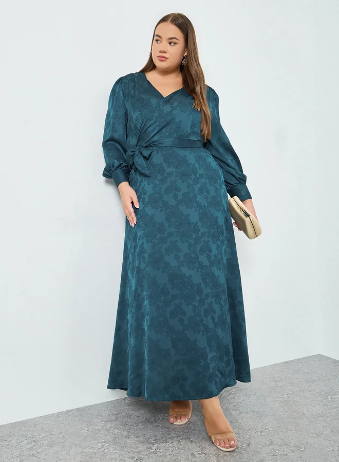 Plus Size Teal Floral Wrap Maxi Dress