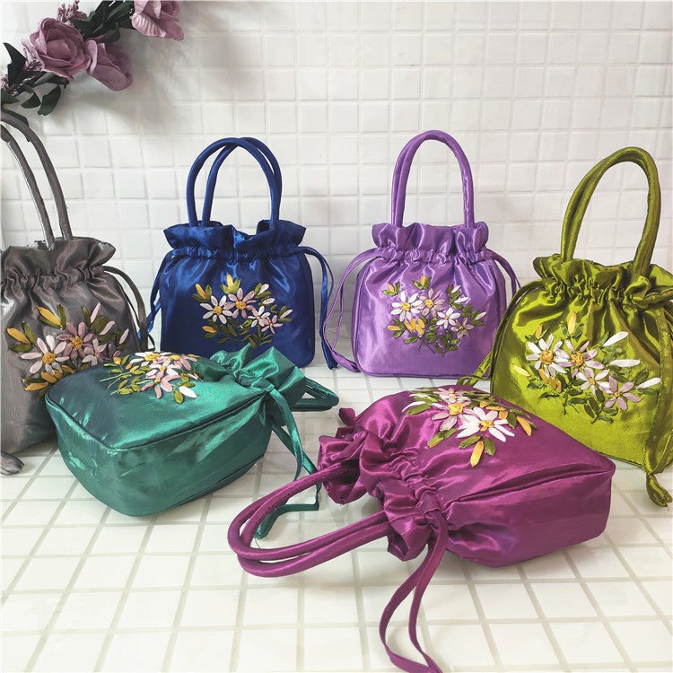 Handbag Women'S Small Bag Clutch Bag Ethnic Style Embroidered Bag Mummy Bag Women'S Bucket Bag Drawstring Hanfu Mobile Phone Bag - Image 2