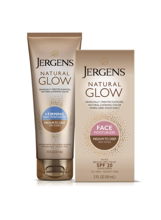 Jergens Natural Gradual Glow Bundle Pack: Daily Moisturizer +Firming 7.5fl oz and SPF20 Face Moisturizer 2fl oz, Medium to Tan - Image 1