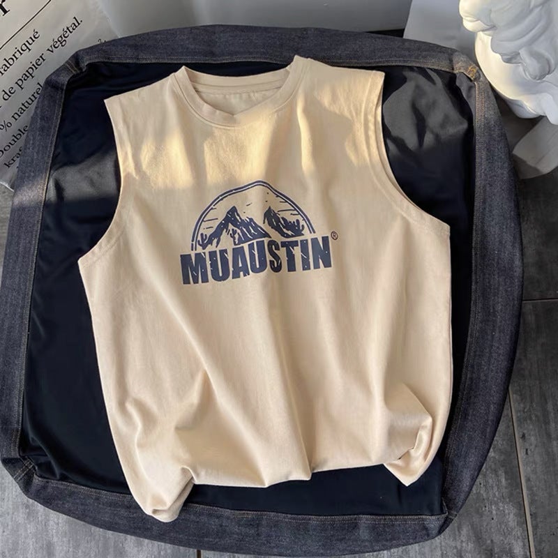 Summer Mountain Vest Mens Loose Trendy Sleeveless Tee Black