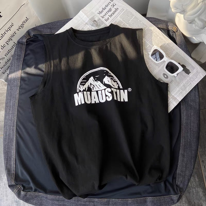 Summer Mountain Vest Mens Loose Trendy Sleeveless Tee Black