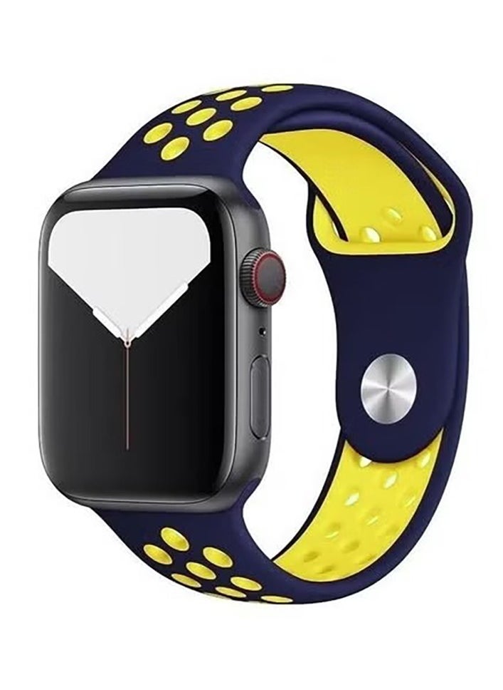 Generic - Sporty Band For Apple Watch Soft Silicone Replacement Strap Band For Apple Watch Series 1/2/3/4/5/6/7/Se Sizes 38mm/40mm/41mm (Blue & Lemon M/L - Image 1