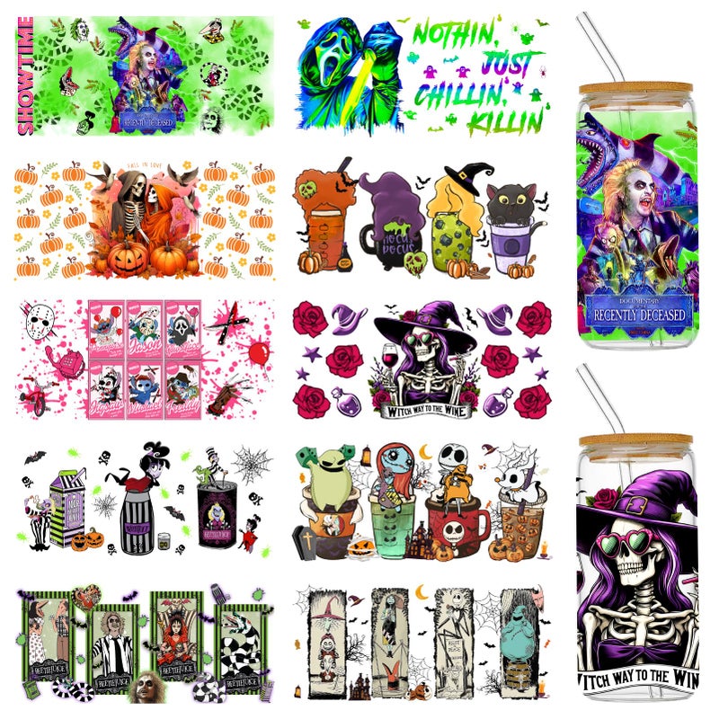 Coowayze Halloween UV DTF Cup Wraps for 16 oz Glass Cups 10 Sheets Rub on Transfers for Crafts Uvdtf Decals Stickers for Tumblers Libbey Cups Furniture Wood Vinyl Wrap Bulk - Image 3