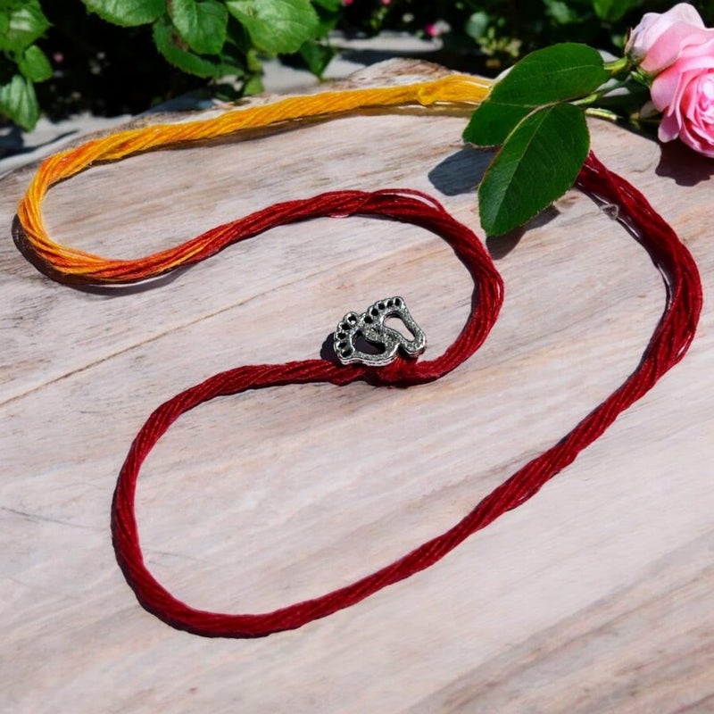 LBV 925 Sterling Silver Baby Feet Rakhi for Toddlers and kids | Raksha Bandhan Rakhi/Bracelet | Handcrafted | Handmade | Traditional Designer Rakhi for Gift | With Bottle Of Ganga jal Roli Chawal - Image 3