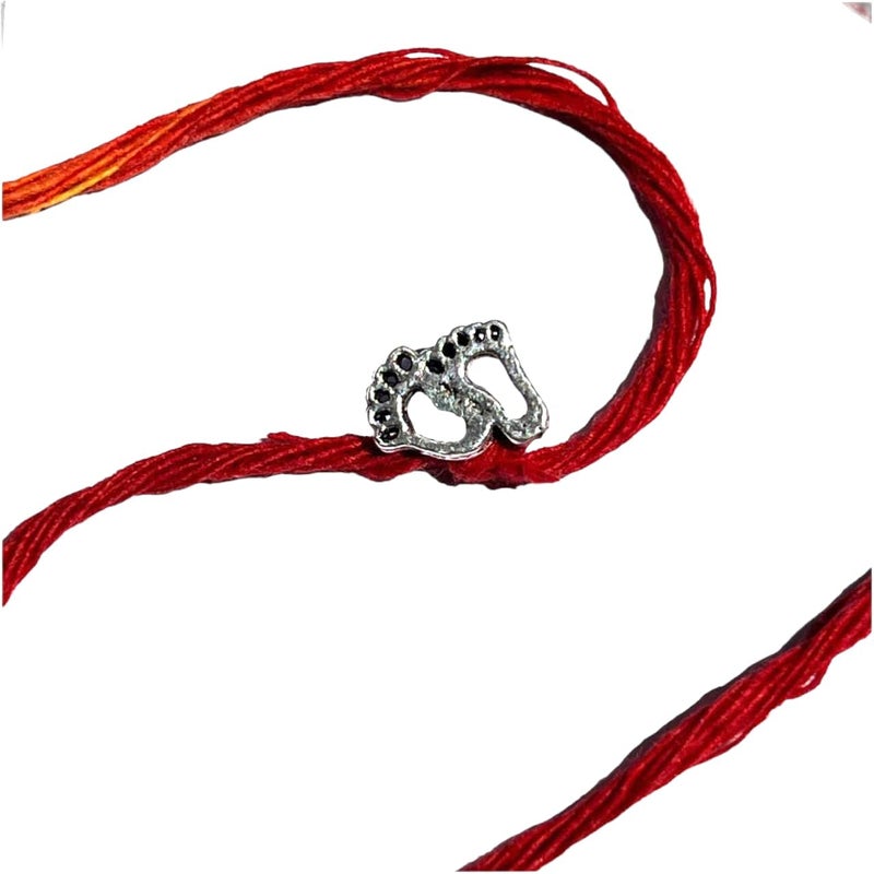 LBV 925 Sterling Silver Baby Feet Rakhi for Toddlers and kids | Raksha Bandhan Rakhi/Bracelet | Handcrafted | Handmade | Traditional Designer Rakhi for Gift | With Bottle Of Ganga jal Roli Chawal - Image 1