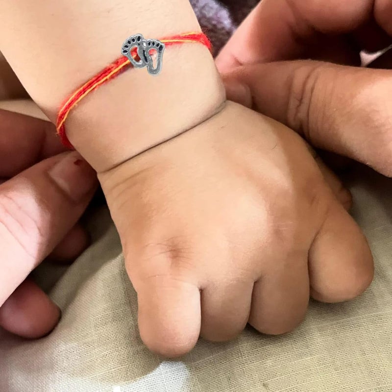 LBV 925 Sterling Silver Baby Feet Rakhi for Toddlers and kids | Raksha Bandhan Rakhi/Bracelet | Handcrafted | Handmade | Traditional Designer Rakhi for Gift | With Bottle Of Ganga jal Roli Chawal - Image 4