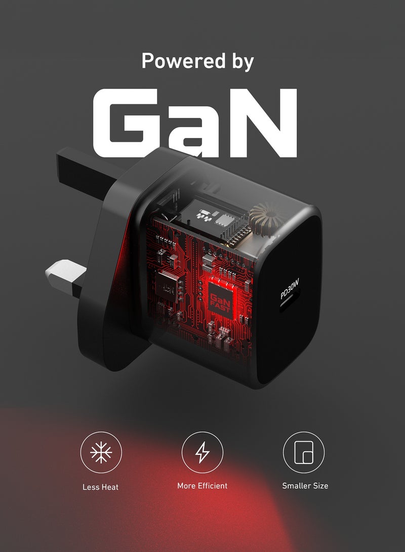 TELUX VOLTFLOW 30W GaN Wall Charger with USB-C Cable, Fast Charging 30W PD USB-C Port, Safe Overcharge & Short Circuit Protection, Compact & Universal Compatibility, Black - Image 3