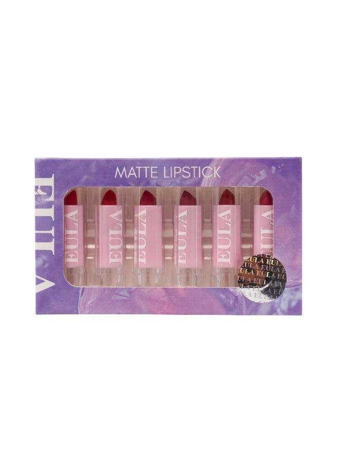 Eula مجموعة أحمر شفاه ماتي الجميل – 6 ألوان عالية التصبغ وطويلة الأمد | تركيبة لا تسبب جفاف الشفاه | مجموعة هدايا أحمر شفاه بلون طبيعي وجريء للنساء - Image 1