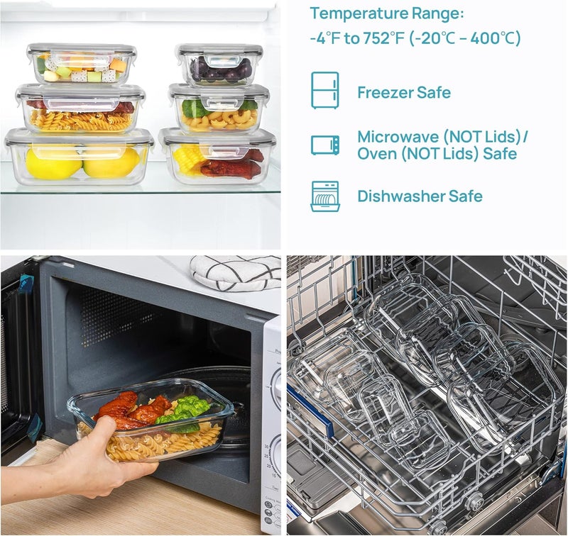 Vtopmart 8 Pack Glass Containers Set for Food Storage with Airtight Lids, Meal Prep Container Glass for Lunch, On the Go, Leftover, Freezer, Fridge, Microwave, Dishwasher Safe, BPA Free - Image 3